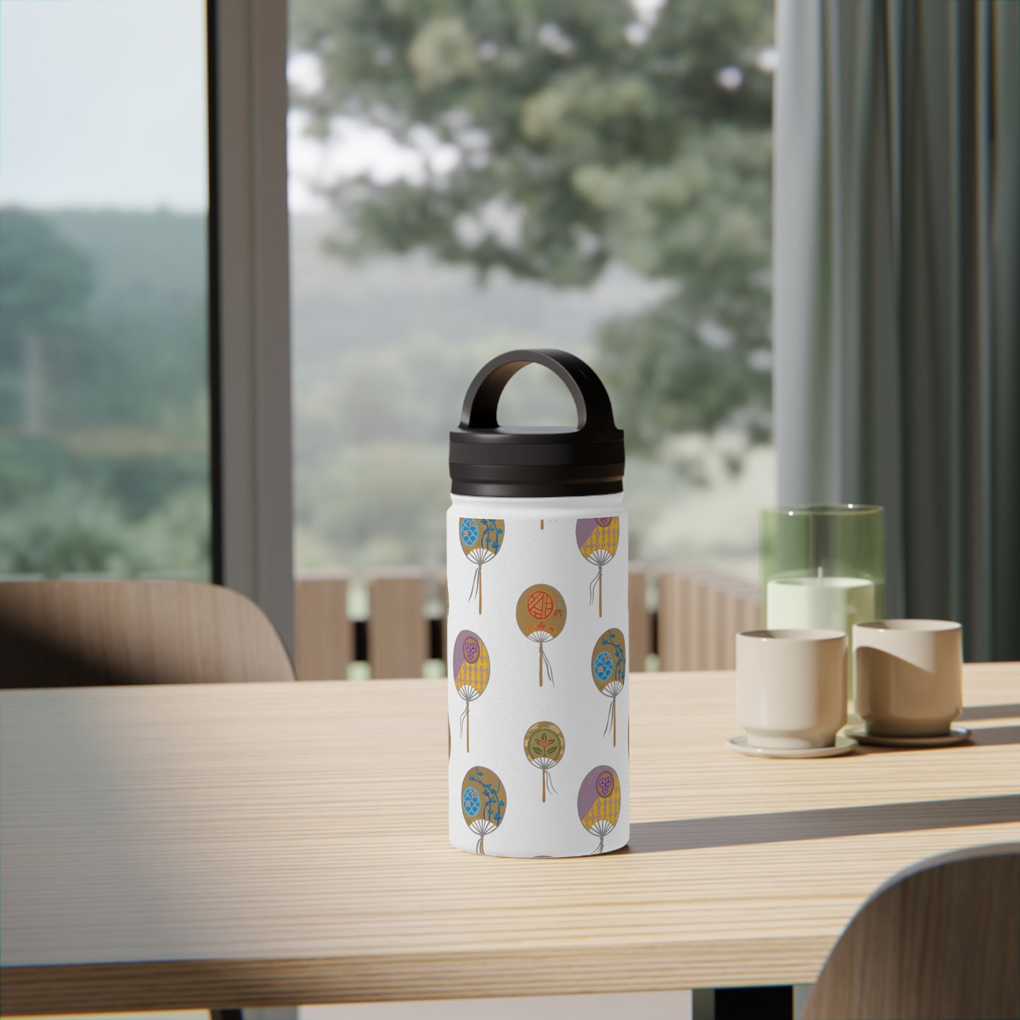 Colorful Japanese Fan Stainless Steel Water Bottle with Handle
