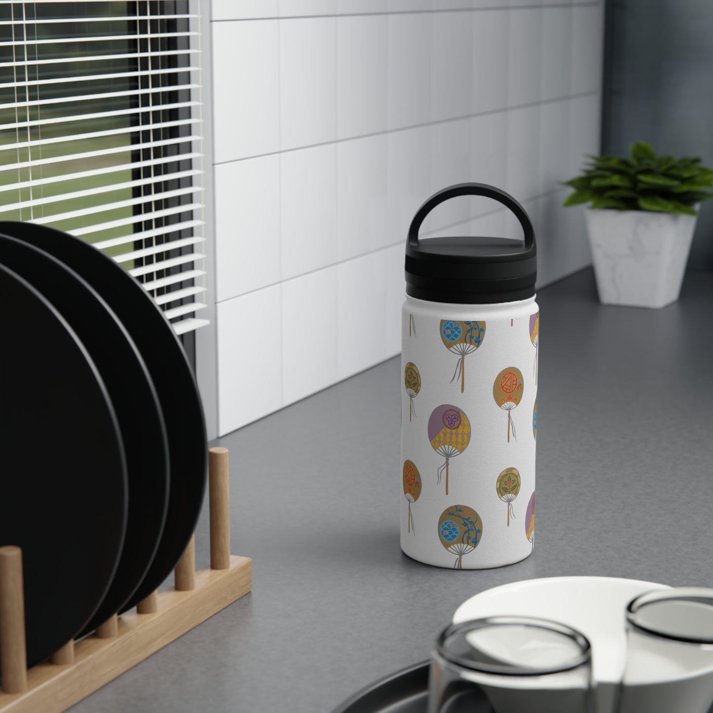 Colorful Japanese Fan Stainless Steel Water Bottle with Handle
