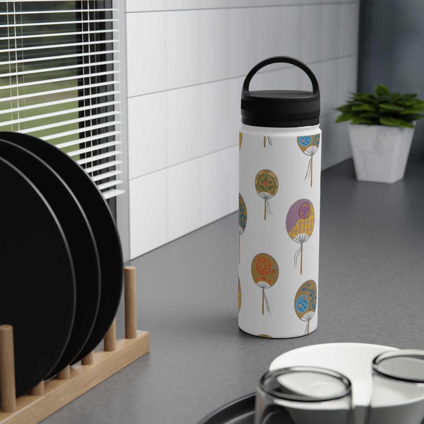 Colorful Japanese Fan Stainless Steel Water Bottle with Handle